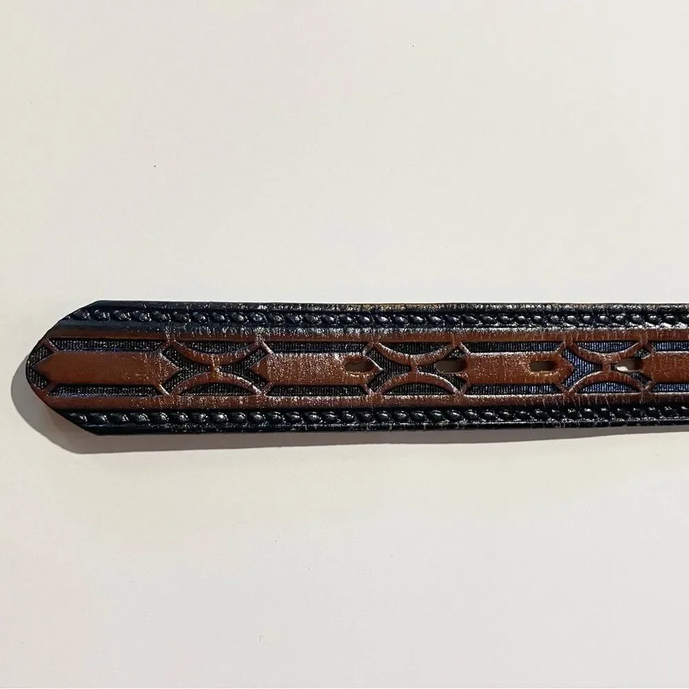 Vintage Hand Stained Latitan Tooled Leather Belt Women's Size 34 Western Cowgirl